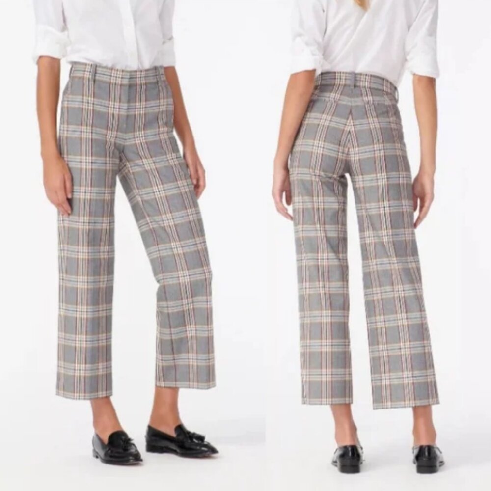 J. Crew Gray and Tan Plaid Wide Leg Pants